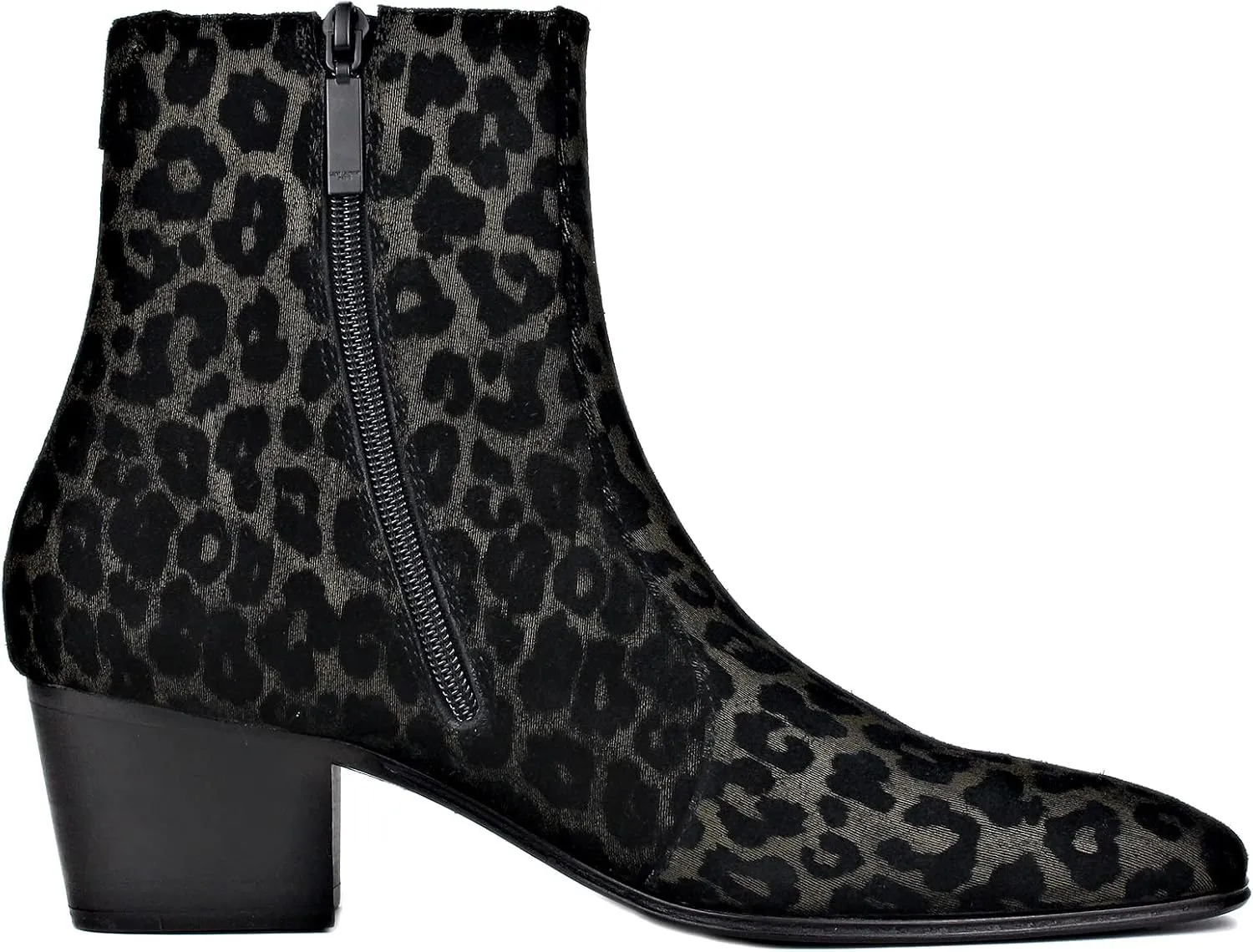 OSSTONE Men Chelsea Ankle Boots Leather Leopard Boot with Side Zipper Heel Boots OS-JY047-US-R