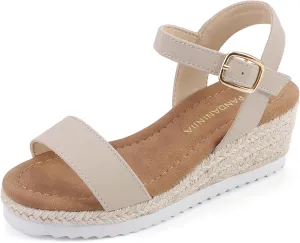 PANDANINJIA Girls Sandals Wedge Platform Espadrille Little Big Kid Girls Heels Open Toe Summer Dress Shoes