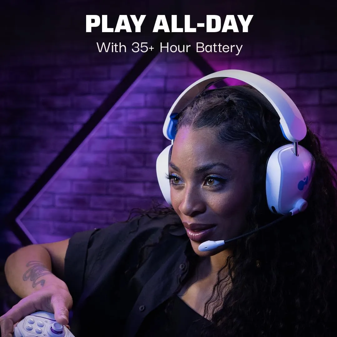 PDP Phantom Air Dual-Mode Wireless Gaming Headset for PlayStation: PS5, PS4, PC, Bluetooth Compatible, Rechargeable 35-Hour Battery, 50mm Drivers, On-ear Headphone Controls, Officially Licensed, White