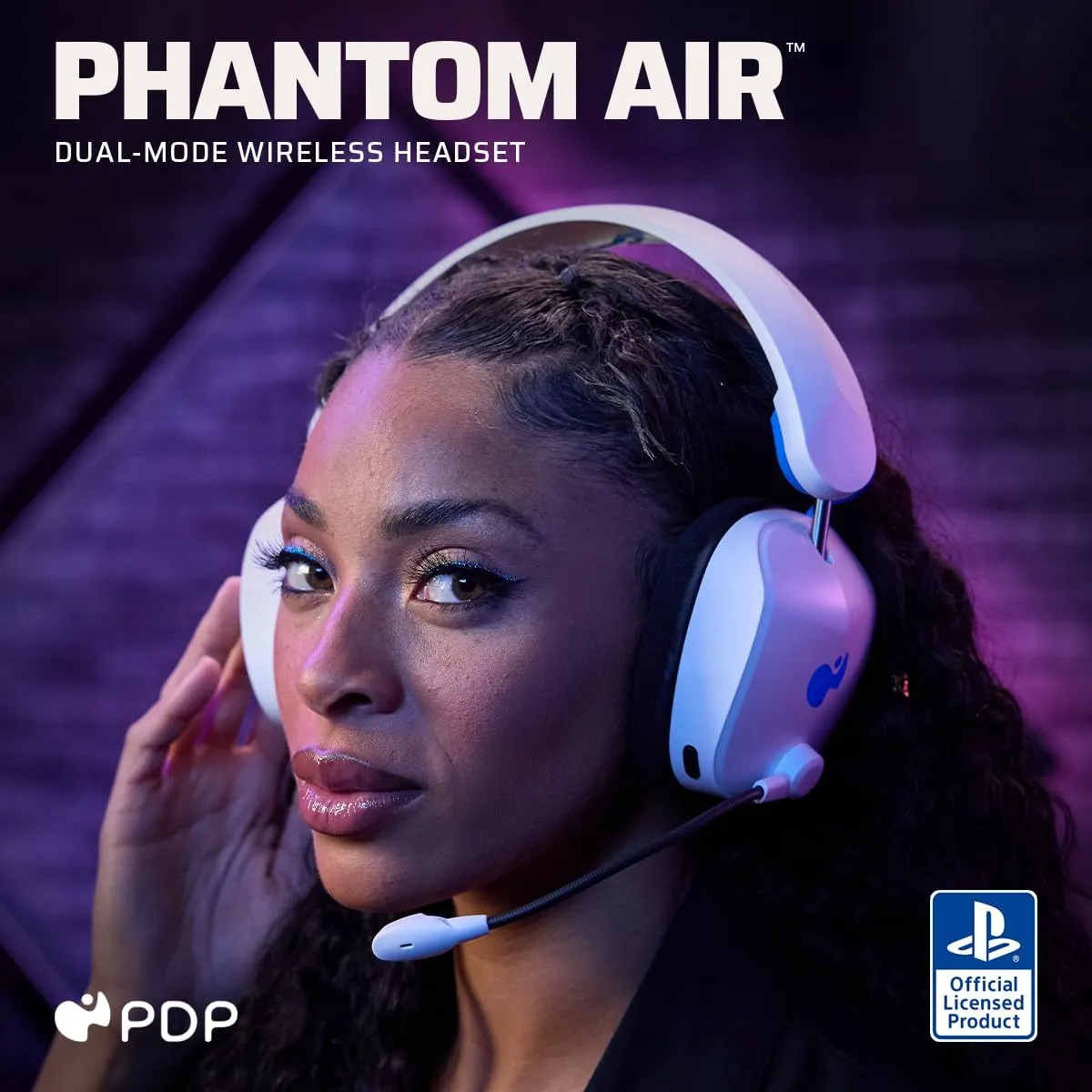 PDP Phantom Air Dual-Mode Wireless Gaming Headset for PlayStation: PS5, PS4, PC, Bluetooth Compatible, Rechargeable 35-Hour Battery, 50mm Drivers, On-ear Headphone Controls, Officially Licensed, White