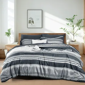 PHF 7 Pieces King Comforter Set, Striped Bed in A Bag, Charcoal Grey Stripe Bedding & 18" Deep Pocket All Season, Ultra Soft Bedding Sets with Comforter, Sheets, Pillowcases & Shams