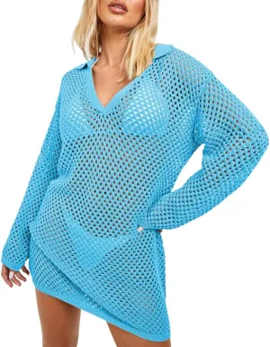 Pink Queen Crochet Swimsuit Cover Up for Women 2025 Sexy Hollow Out Bikini Bathing Suit Coverup Knit Beach Swimwear Dress