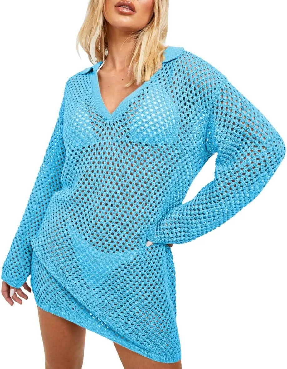 Pink Queen Crochet Swimsuit Cover Up for Women 2025 Sexy Hollow Out Bikini Bathing Suit Coverup Knit Beach Swimwear Dress