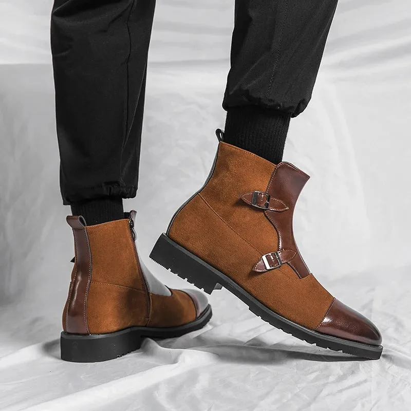 Pointed-Toe Split Leather Chelsea Boots
