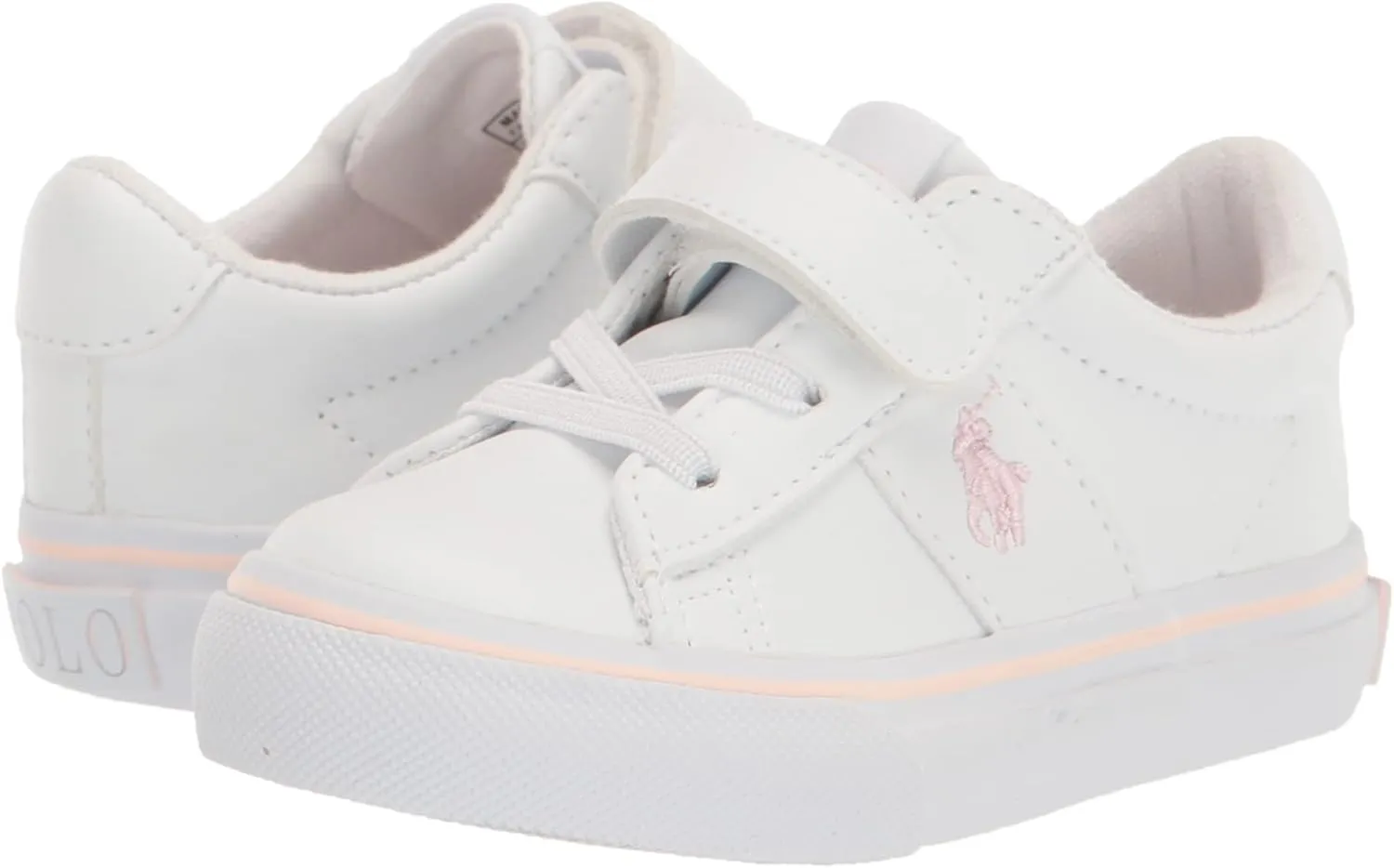 POLO RALPH LAUREN Boy's Sayer Ps White Tmbld/Lt Pnk Pp Sneaker
