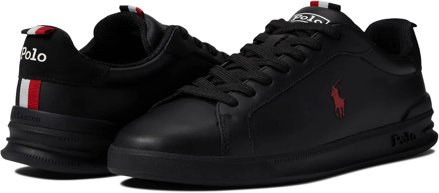 POLO RALPH LAUREN Heritage Court II Leather Sneaker Black/Red 9.5 D (M)