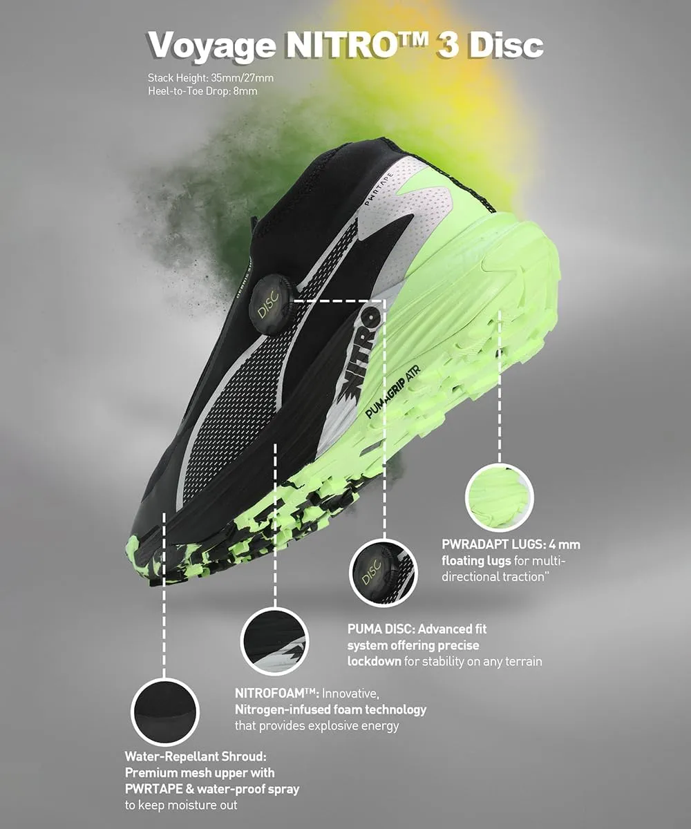 Puma Mens Travel Nitro 3 Disc Trail Shoe Running Shoes Black/Silver/Fizzy Apple - Black