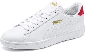 PUMA unisex adult Smash V2 Sneaker, Puma White-high Risk Red-puma Team Gold, 10.5 US
