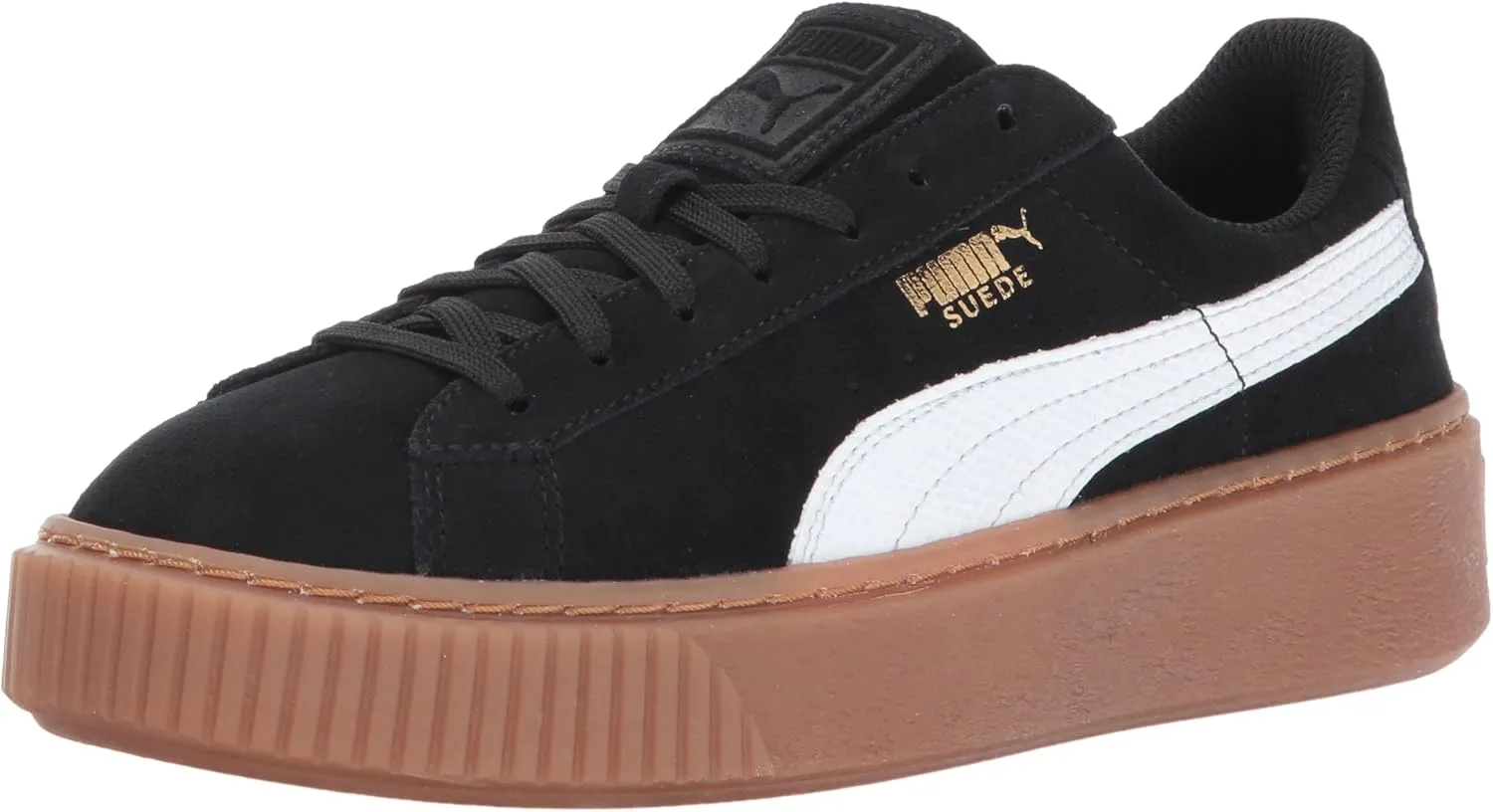 Puma Unisex-Child Suede Platform Sneaker, Black White, 13 M US Little Kid