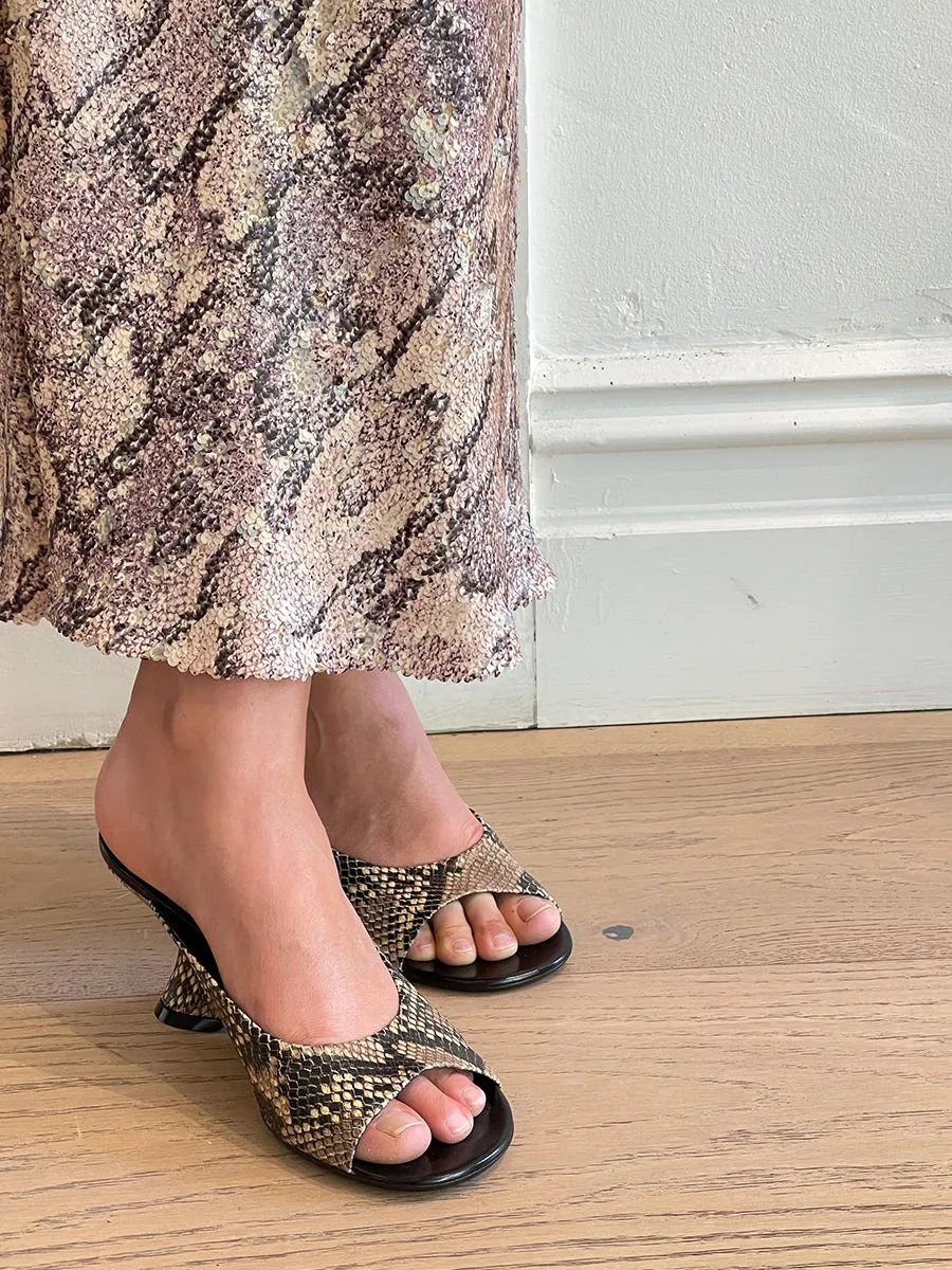 Python Leather Mule in Beige Snakeskin