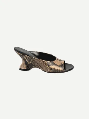 Python Leather Mule in Beige Snakeskin