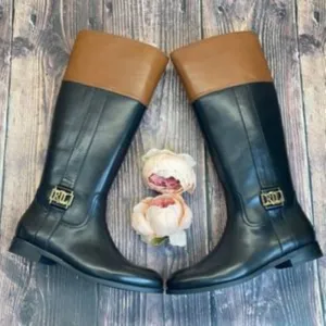 Ralph Lauren Black/Brown Berdie Faux Leather Boots 7B