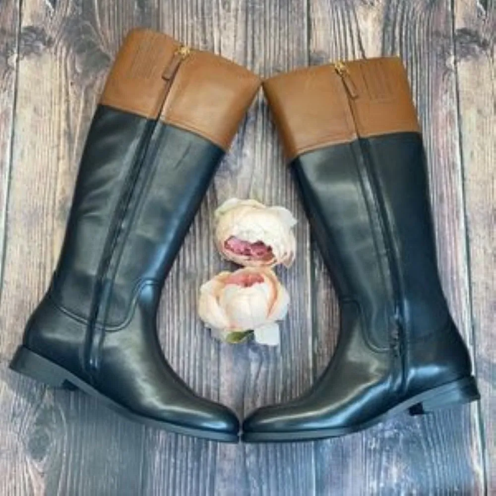 Ralph Lauren Black/Brown Berdie Faux Leather Boots 7B