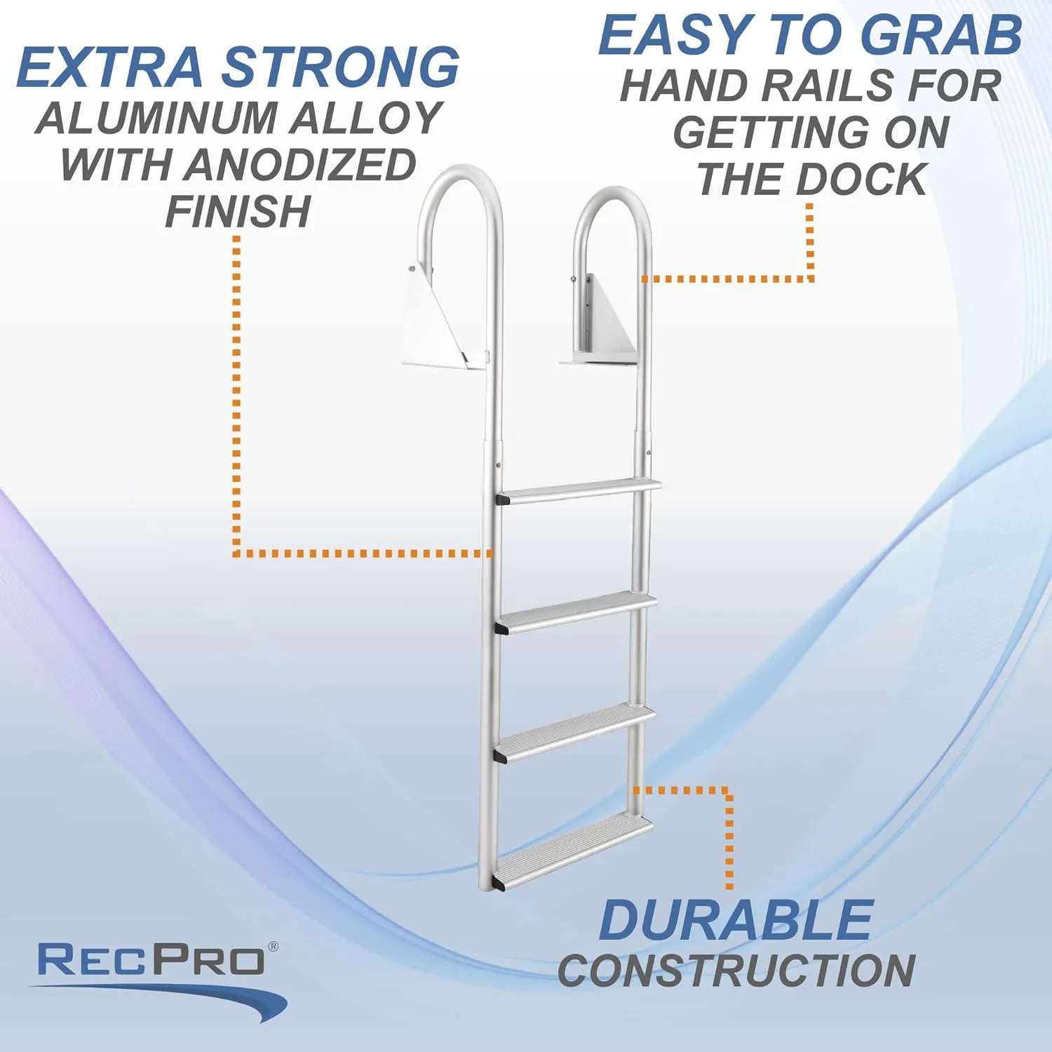 RecPro Marine 4 Step Flip Up and Stationary Boat Dock Swim Ladder 20" Wide