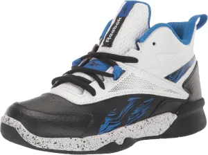 Reebok Boy's More Buckets Sneaker, White/Black/Cobalt, 4 Little Kid