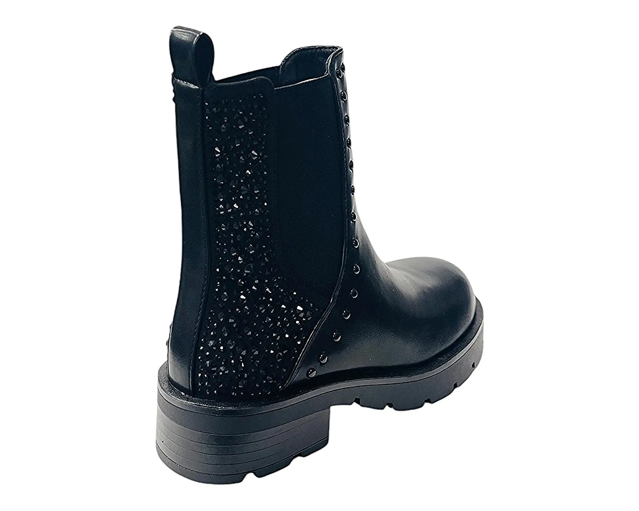 Rhinestone Faux Leather Chelsea Boots
