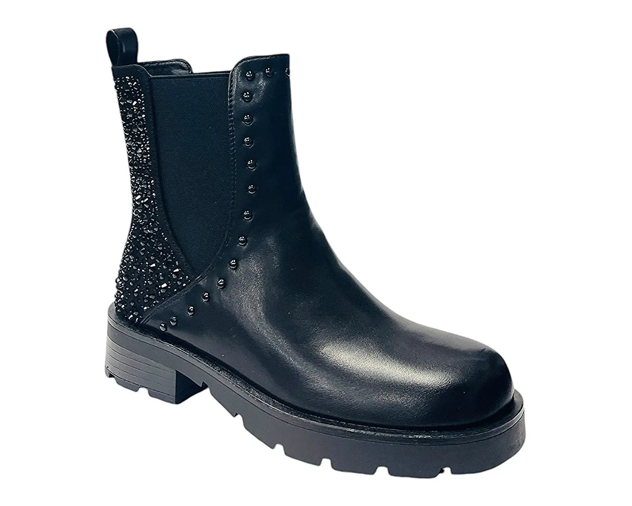 Rhinestone Faux Leather Chelsea Boots