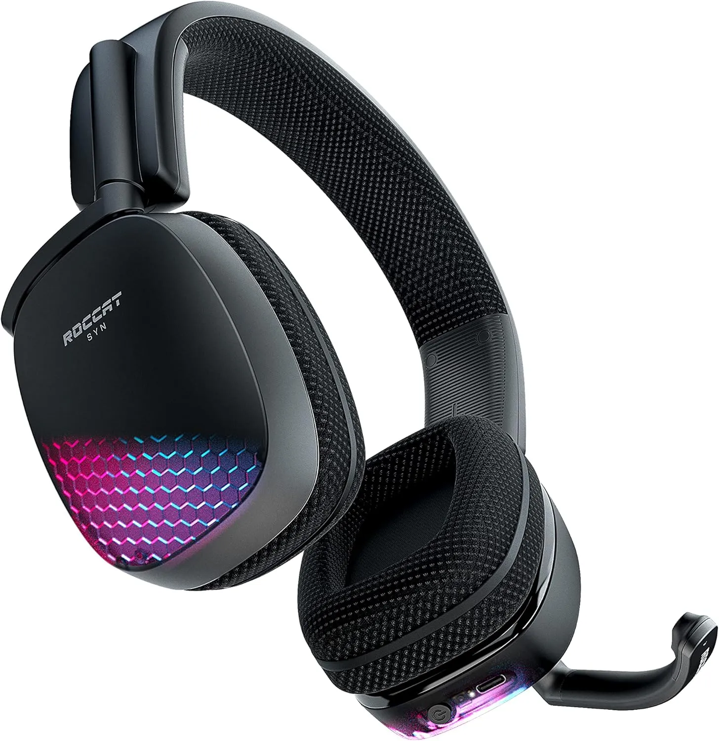 ROCCAT Syn Pro Air - Wireless 3D Audio Surround Sound Lightweight PC Gaming Headset with AIMO RGB Lighting and All-day Battery Life - Black