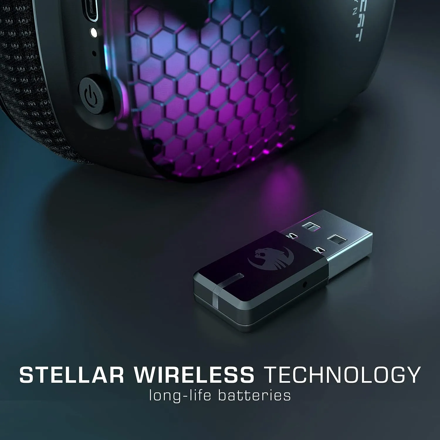 ROCCAT Syn Pro Air - Wireless 3D Audio Surround Sound Lightweight PC Gaming Headset with AIMO RGB Lighting and All-day Battery Life - Black