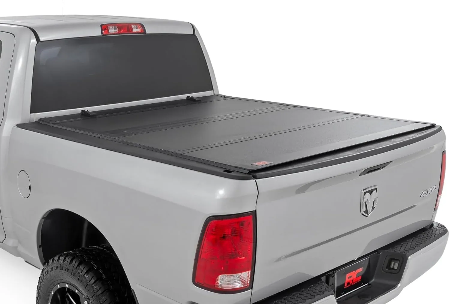 Rough Country Hard Flip Up Truck Bed Tonneau Cover for Ram 1500, Classic (2009-2018) - Fits 5'7" (67.4") Bed, Weather-Resistant, Tri-Fold Aluminum Panels