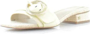 Sam Edelman Women's Delfi Bleached Wheat Slip On Open Toe Flat Slide Mule Sandal (Bleached Wheat, 8.5)