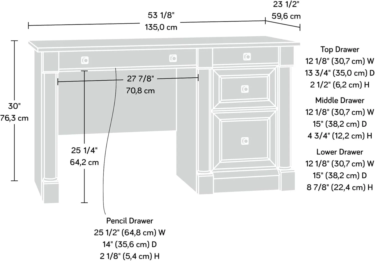 Sauder Palladia Computer Desk with Drawers, Home Office Desk with File Cabinet Storage Drawer, Cable Management, Keyboard Tray, in Split Oak Finish