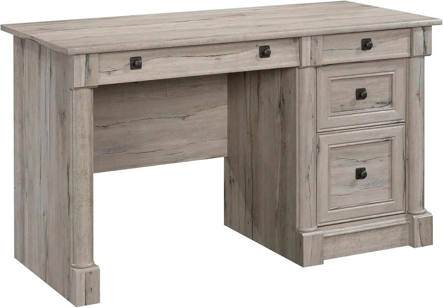 Sauder Palladia Computer Desk with Drawers, Home Office Desk with File Cabinet Storage Drawer, Cable Management, Keyboard Tray, in Split Oak Finish