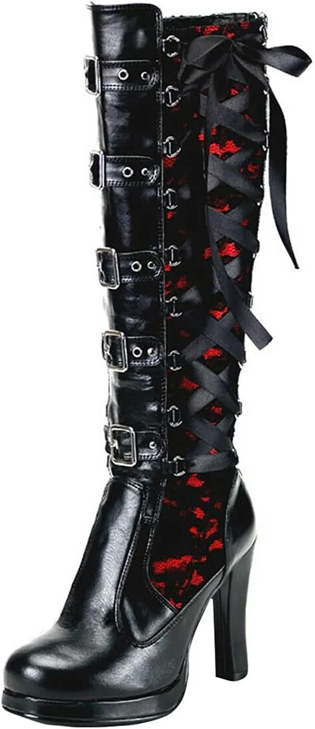 SBGMoSJ Extra Wide Calf Western Boots Wide Calf Boots for Women Leather Black Western Boots for Woman Womens Black Lace Up Ankle Boots Low Heel Mid Calf Boots for Women Low Heel Comfortable
