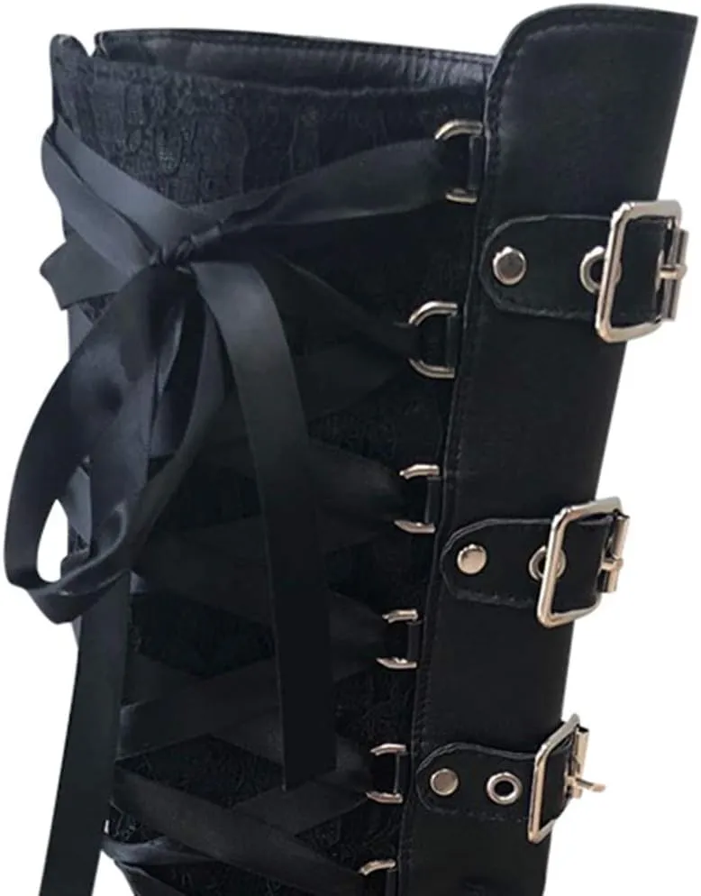 SBGMoSJ Extra Wide Calf Western Boots Wide Calf Boots for Women Leather Black Western Boots for Woman Womens Black Lace Up Ankle Boots Low Heel Mid Calf Boots for Women Low Heel Comfortable