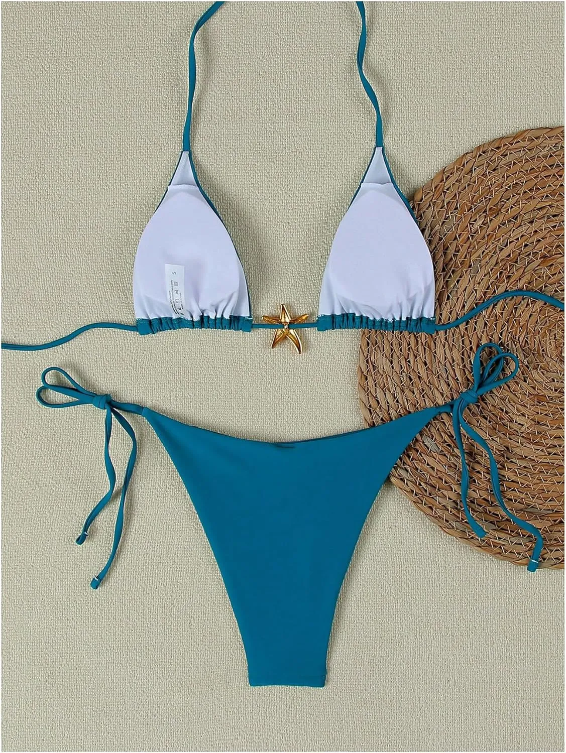 SHENHE Women's Triangle String Bikini Set 2 Piece Halter Swimsuits Starfish Metal Linked Swim Set