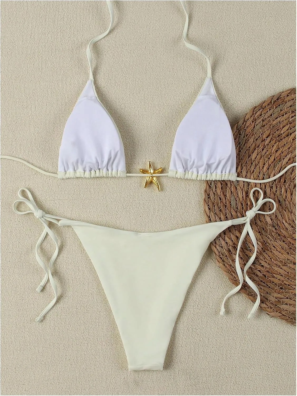 SHENHE Women's Triangle String Bikini Set 2 Piece Halter Swimsuits Starfish Metal Linked Swim Set