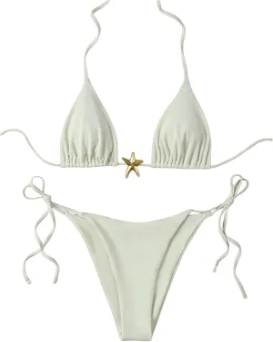SHENHE Women's Triangle String Bikini Set 2 Piece Halter Swimsuits Starfish Metal Linked Swim Set