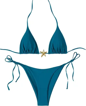 SHENHE Women's Triangle String Bikini Set 2 Piece Halter Swimsuits Starfish Metal Linked Swim Set