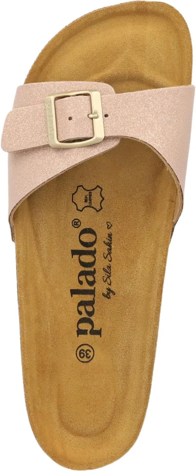 Sila Sahin Women's Malta Magnolia Mules - Elegant Sandals Made in Spain - Comfortable Slippers with Cork Footbed - Fashionable Summer Shoes