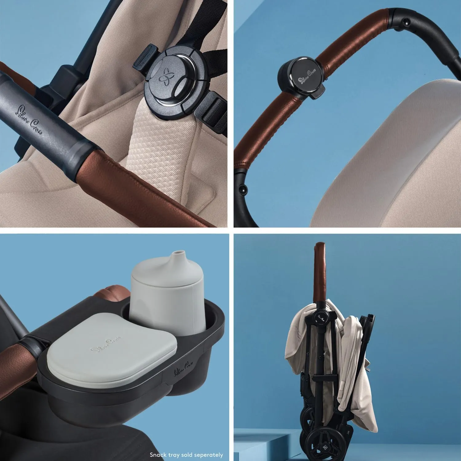 Silver Cross Jet 5 - Full Size TSA Approved Infant & Toddler Travel Stroller - Lightweight, Compact & Easy to Fold, with All-Terrain Wheels and One Hand Full Flat Recline (Almond White)