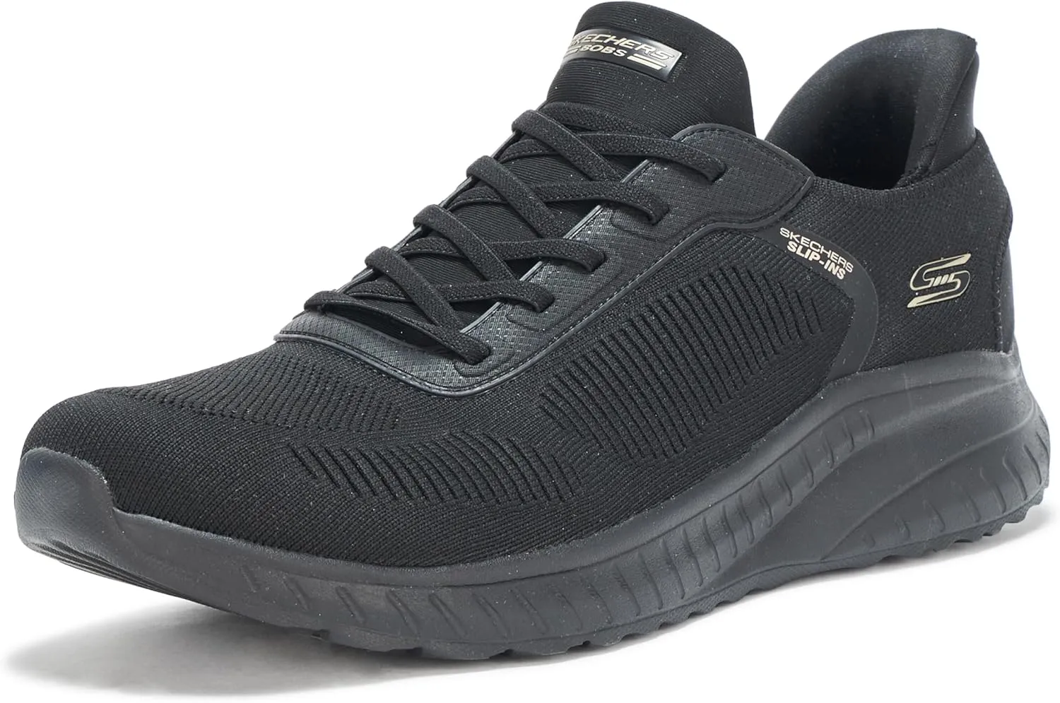 Skechers Women's Hands Free Slip-INS BOBS Squad Chaos-Current Muse Sneaker, Black/Black, 5.5