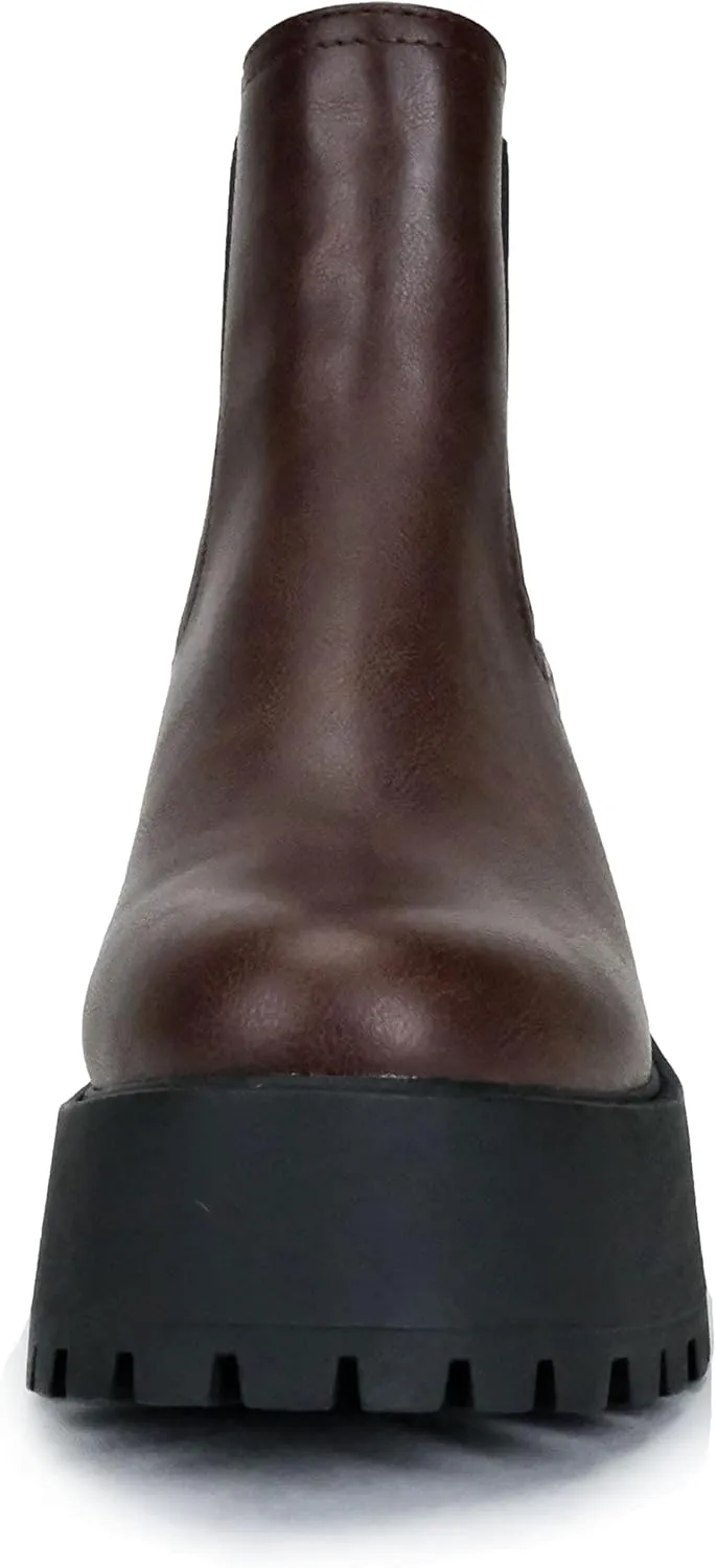 Soda INSTANT Women Chunky Lug Sole Mid Heel Chelsea Fashion Ankle Bootie w/Double Elastic Gore