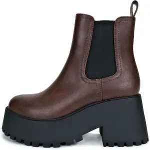 Soda INSTANT Women Chunky Lug Sole Mid Heel Chelsea Fashion Ankle Bootie w/Double Elastic Gore