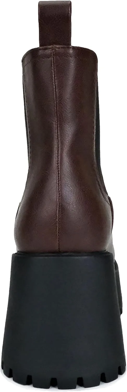 Soda INSTANT Women Chunky Lug Sole Mid Heel Chelsea Fashion Ankle Bootie w/Double Elastic Gore