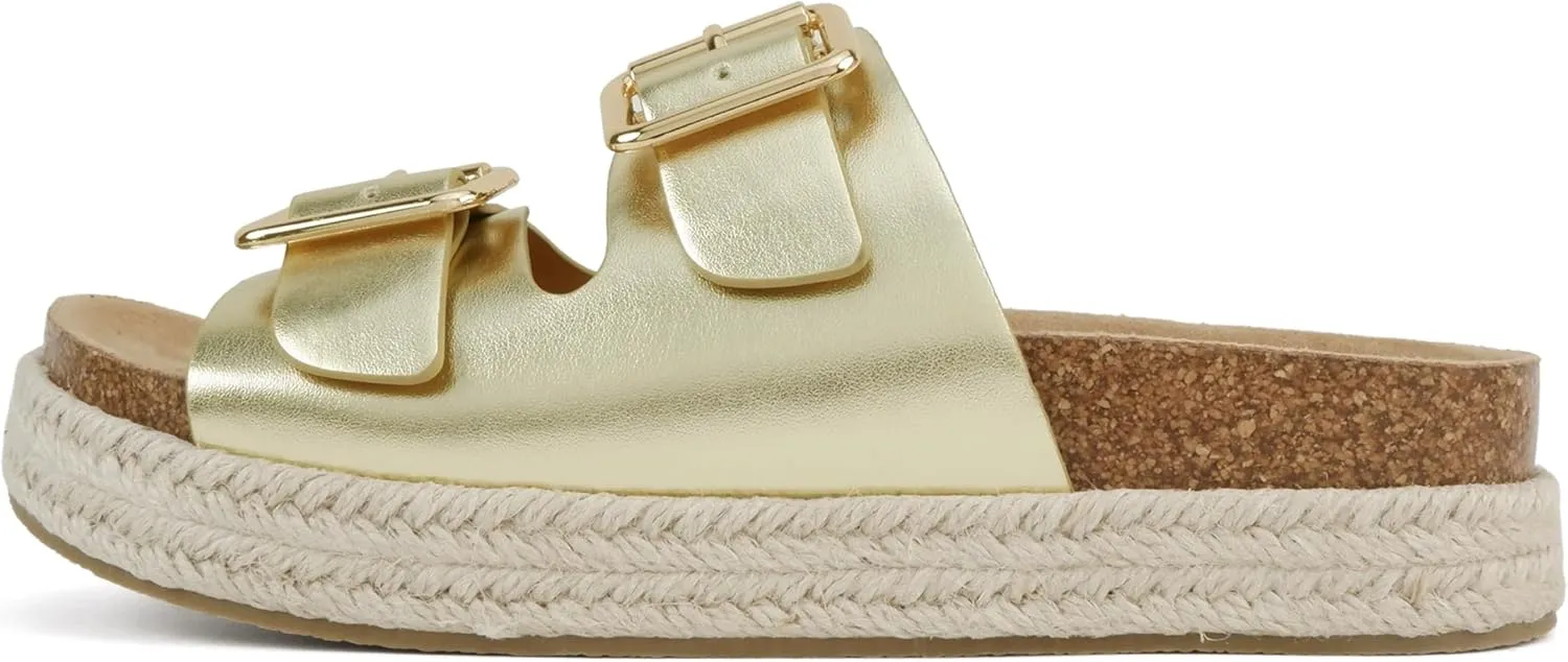 Soda “Marfa” ~ Women Open Toe Espadrille Flatform Sandals with Double Buckle Strap
