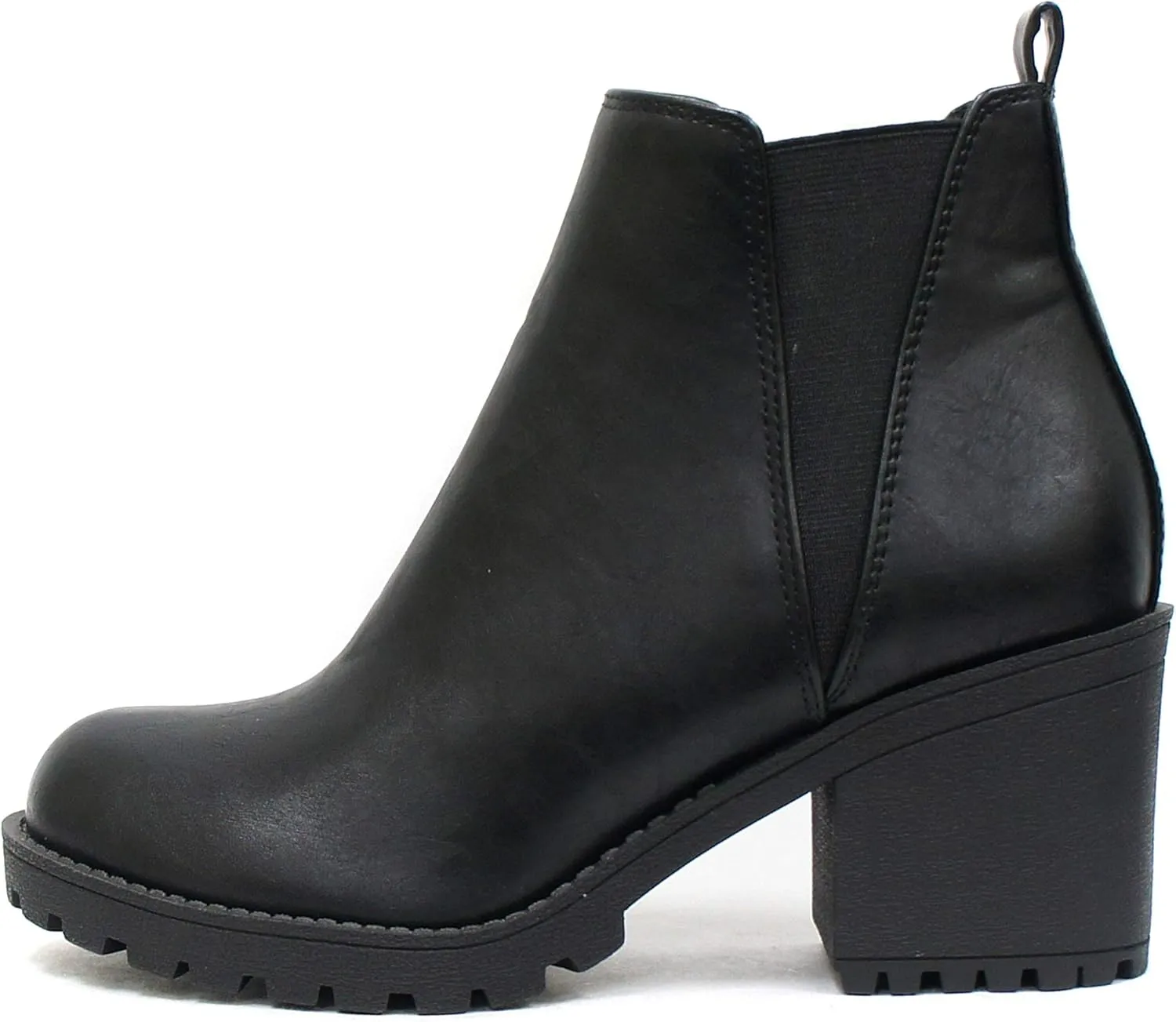 Soda ORIGAMI ~ WOMEN LUG SOLE MID HEEL FASHION ANKLE BOOTIE W/DOUBLE ELASTIC GORE