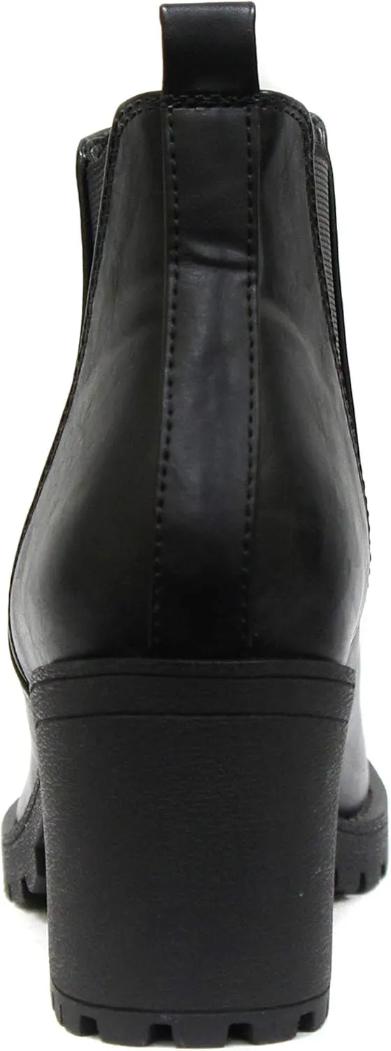 Soda ORIGAMI ~ WOMEN LUG SOLE MID HEEL FASHION ANKLE BOOTIE W/DOUBLE ELASTIC GORE
