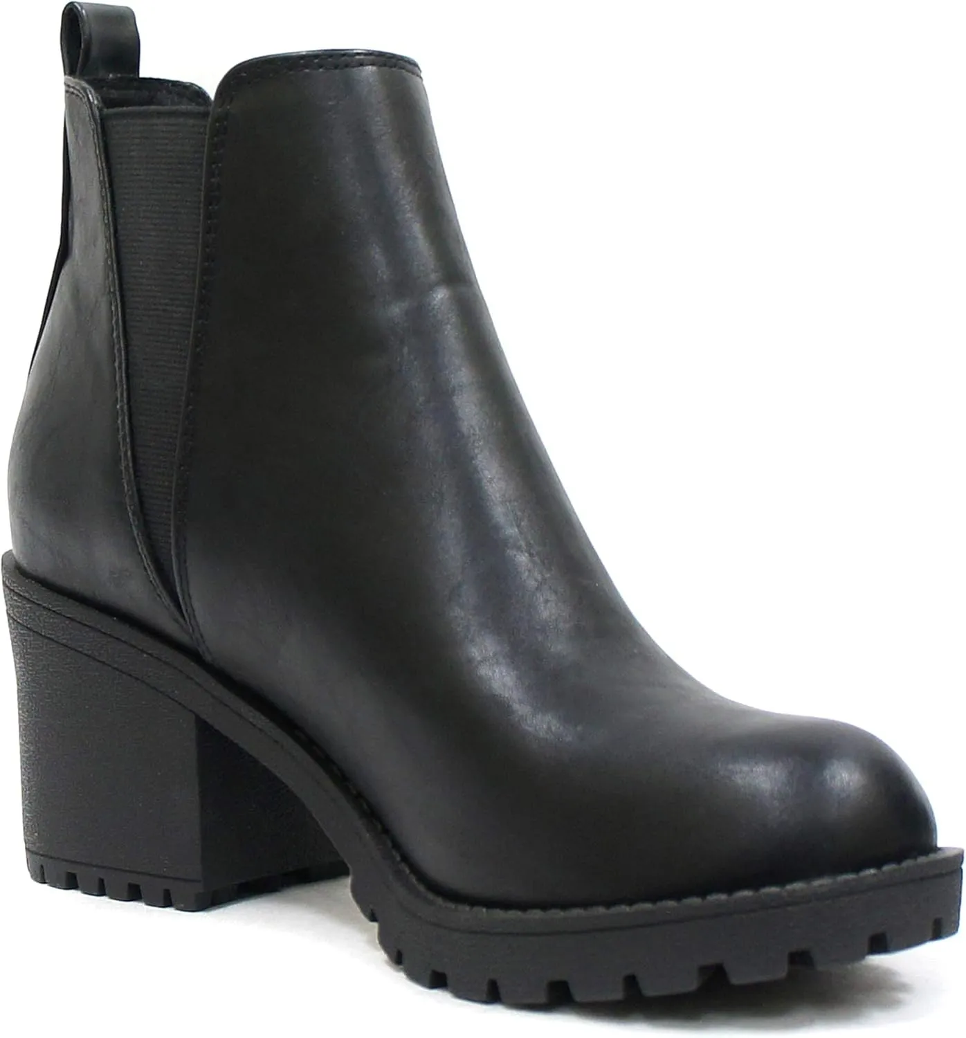 Soda ORIGAMI ~ WOMEN LUG SOLE MID HEEL FASHION ANKLE BOOTIE W/DOUBLE ELASTIC GORE