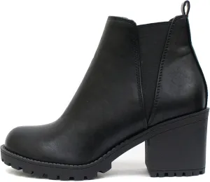 Soda ORIGAMI ~ WOMEN LUG SOLE MID HEEL FASHION ANKLE BOOTIE W/DOUBLE ELASTIC GORE