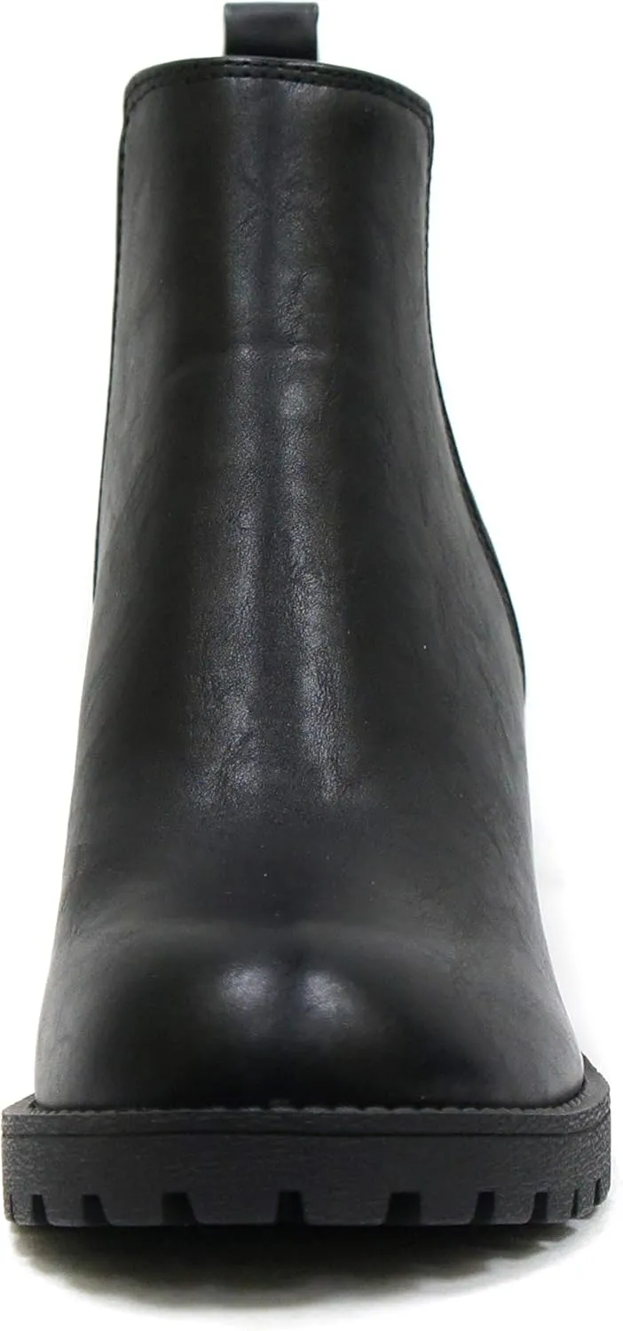 Soda ORIGAMI ~ WOMEN LUG SOLE MID HEEL FASHION ANKLE BOOTIE W/DOUBLE ELASTIC GORE