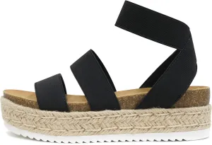 Soda Spring ~ Slip On Espadrille Platform Wedge Sandals with elastic ankle strap