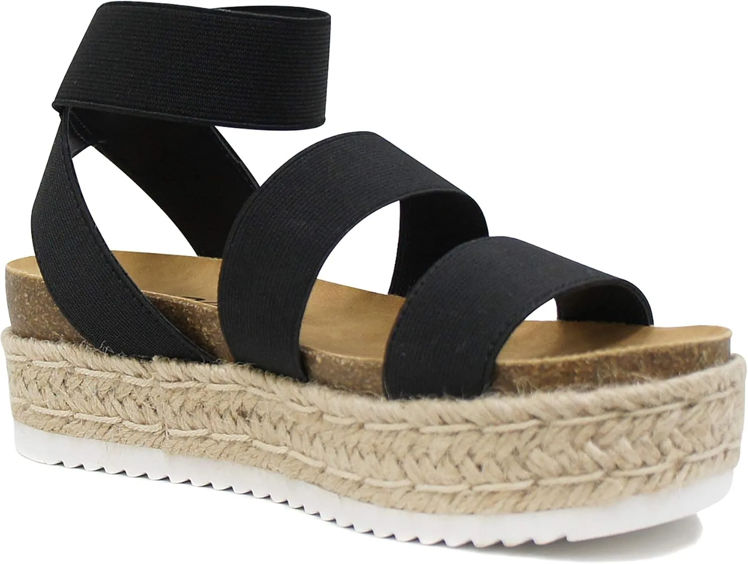 Soda Spring ~ Slip On Espadrille Platform Wedge Sandals with elastic ankle strap