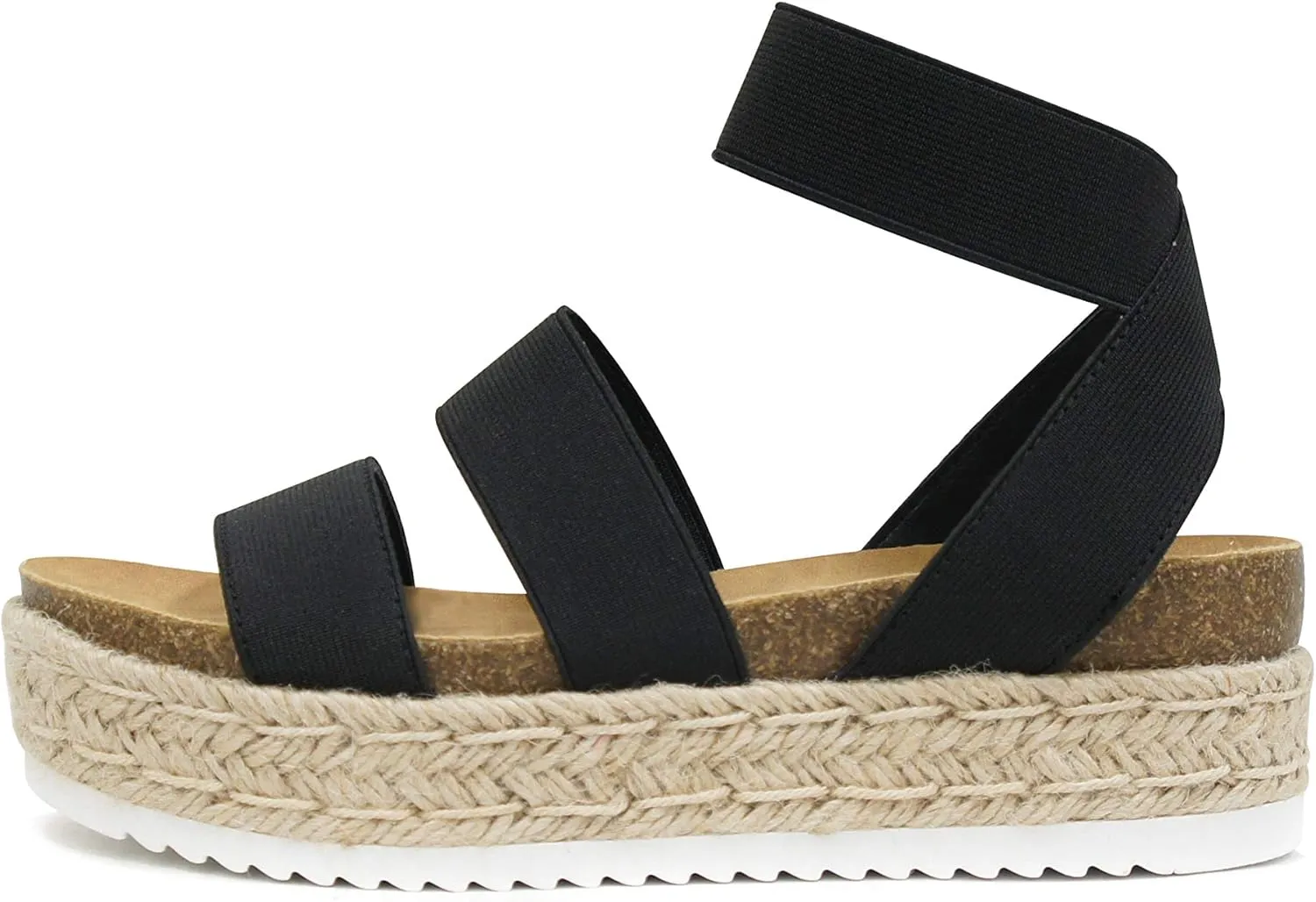 Soda Spring ~ Slip On Espadrille Platform Wedge Sandals with elastic ankle strap