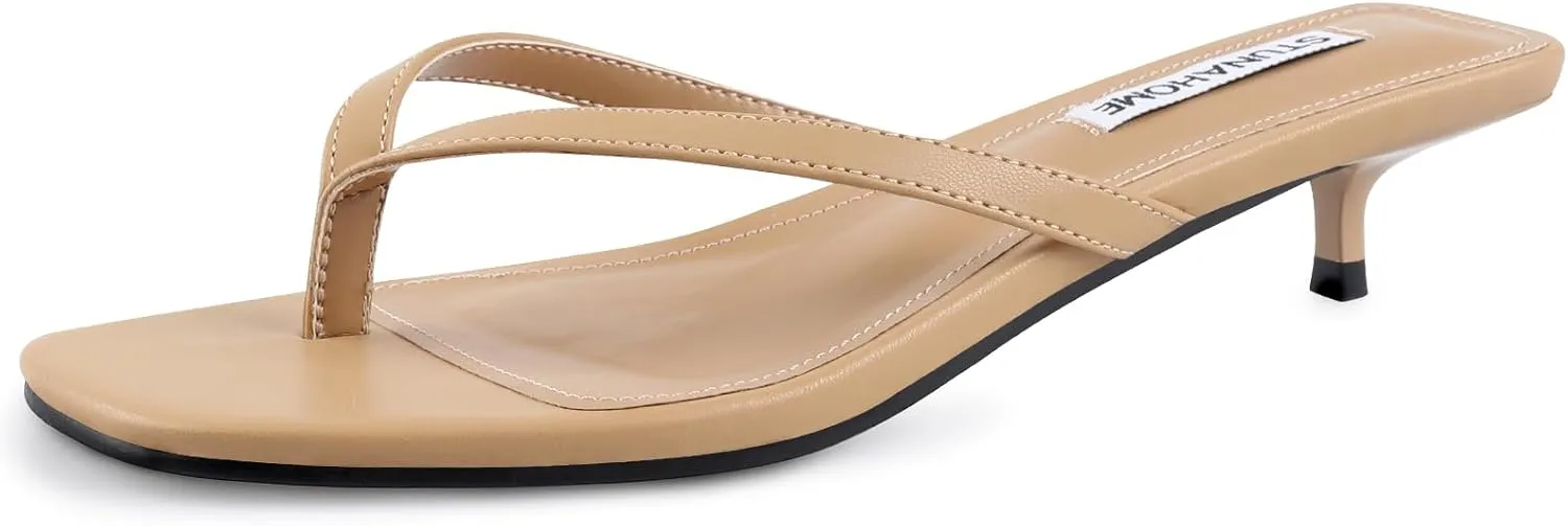 STUNAHOME Womens Kitten Heel Thong Sandals with Memory Foam Cute Flip Flop Heels for Women 1.4 Inches