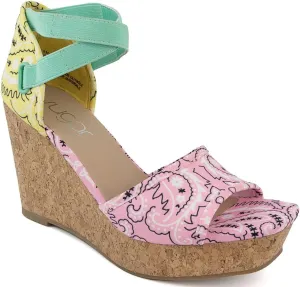 Sugar Women's Wedge Sandals – Ankle Strap Heels, Dressy Platform Open-Toe Shoes, Boho Peep-Toe Summer Pump - Chili